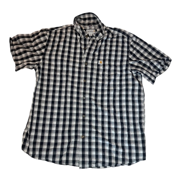 Carhartt 104174 N04 Relaxed Fit Black Plaid Button Down Short Sleeve L READ - Picture 1 of 2